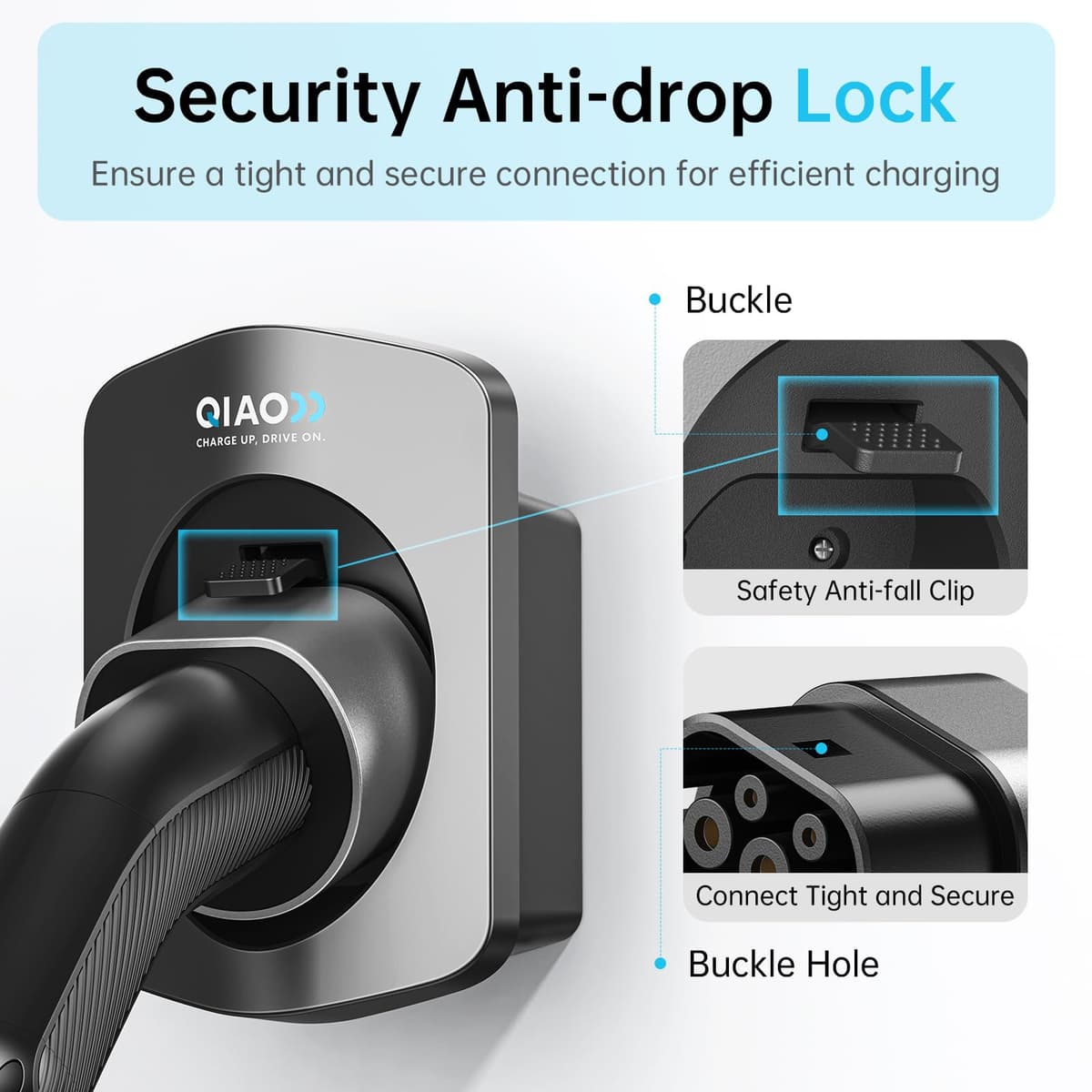 QIAO)) Type 2 EV Charger Holder, Wall Mount EV Charging Cable Organiser for Electric Car with Type 2 IEC 62196-2 Plugs, Wall Box Charging Cable Tidy Management for Indoor Outdoor Use — view 6