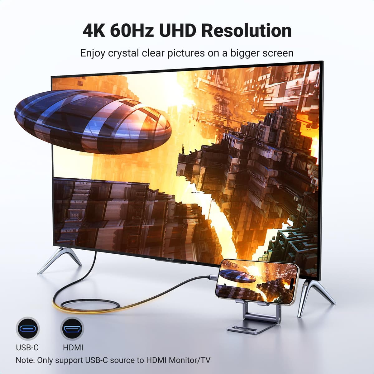 UGREEN USB C to HDMI Cable 4K@60Hz 1440P@120Hz 1080P@240Hz Type C Thunderbolt 5 4 3 HDMI 2.0 HDR Adapter Compatible with iPhone 17 16 15,MacBook Pro Air,Mac Mini,iMac,iPad,Galaxy S25 Ultra S24(2M) — view 2