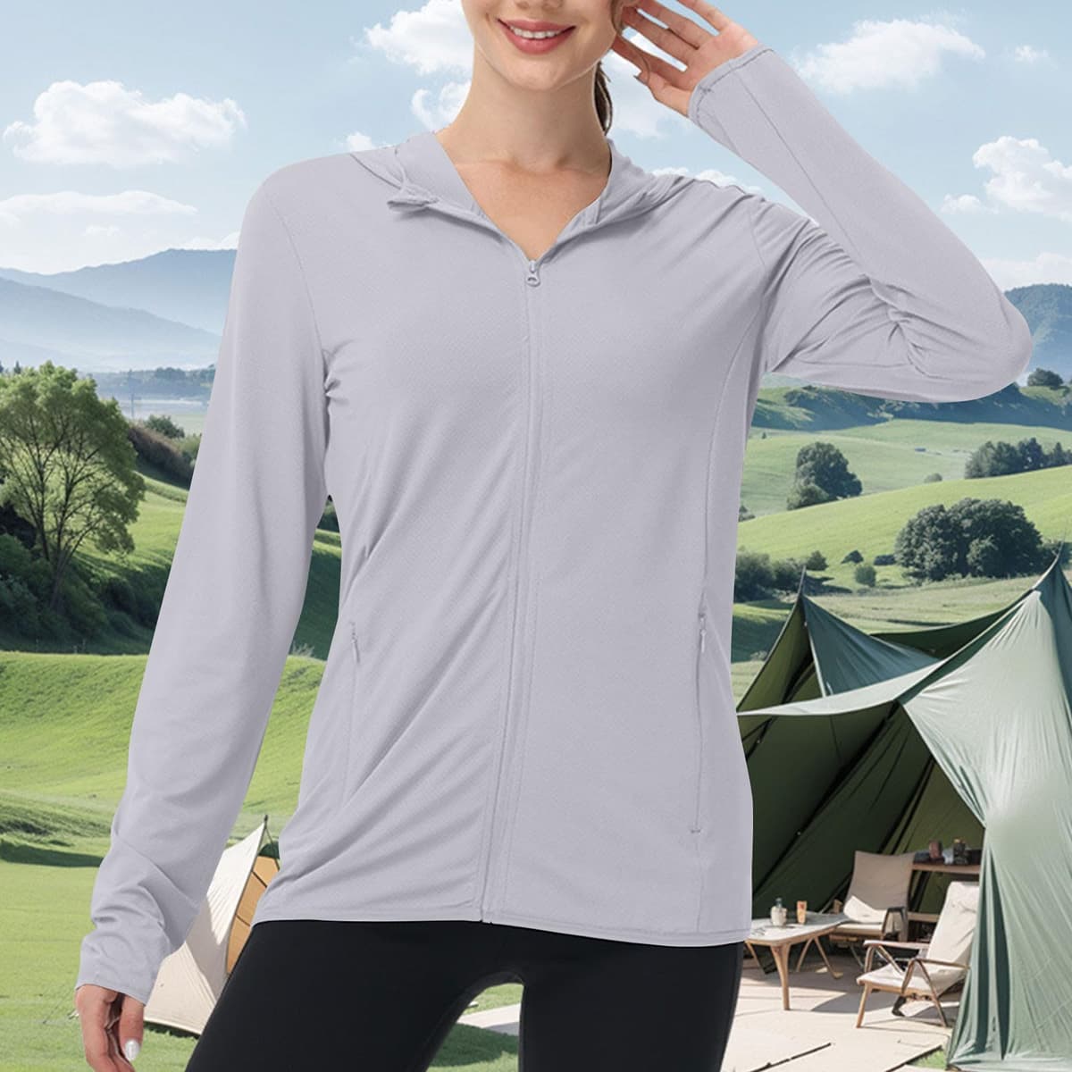 Sun Jacket for Women UPF 50+ Lightweight Athletic Jacket Sun Protection Full Zip Hoodies Shirts Hiking Outdoor Pockets — view 8