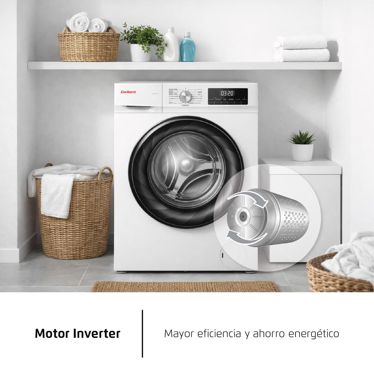 Corberó - Lavadora Secadora Carga Frontal | CLSH106VIN | 10 Kg | Lavado, 6 Kg Secado | 1400 RPM | 15 Programas | Inverter | Lavadora Jet | Vapor | Inicio Diferido | ECOlogic | Puerta XXL | Blanco — view 5