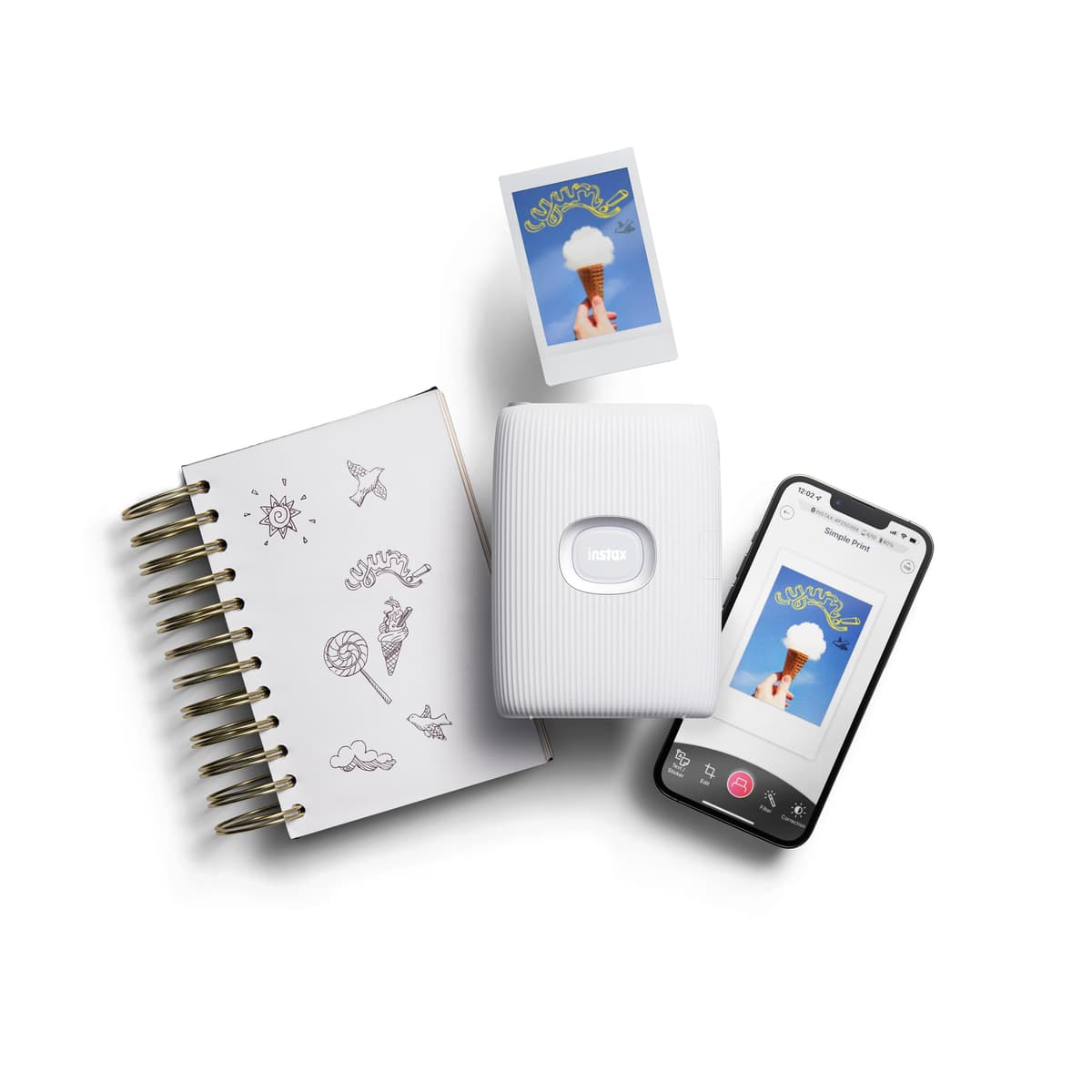 INSTAX mini LINK2 mini film format portable smartphone instant photo printer, multiple templates, Clay White — view 2