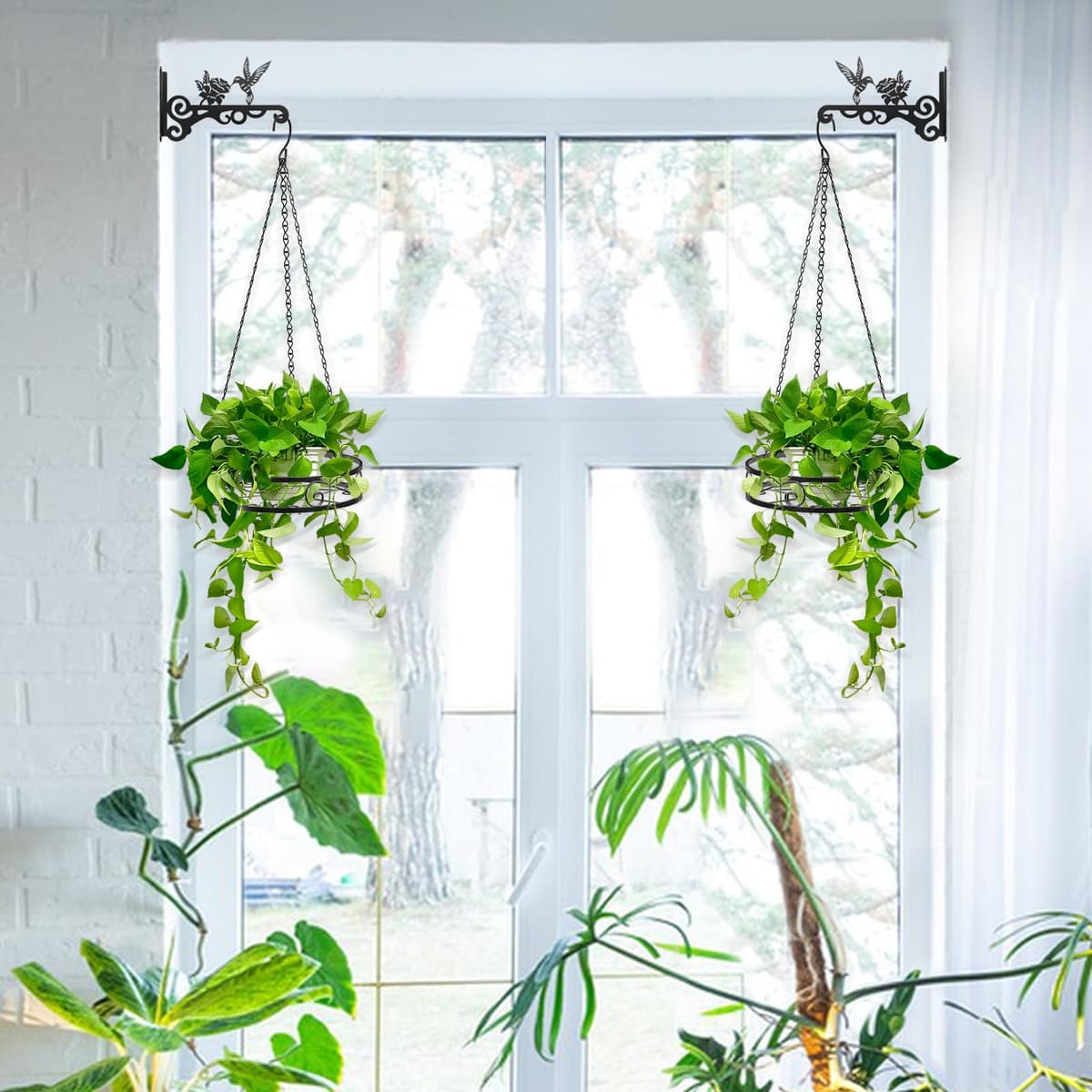 2 Packs Iron Plant Hanger,Hanging Basket Brackets Wall Hooks,Metal Hangers Outdoor, Heavy Duty Plant Hooks for Hanging Plants, Bird Feeder, Wind Chime, Lantern (Black 2 PCS) — view 2