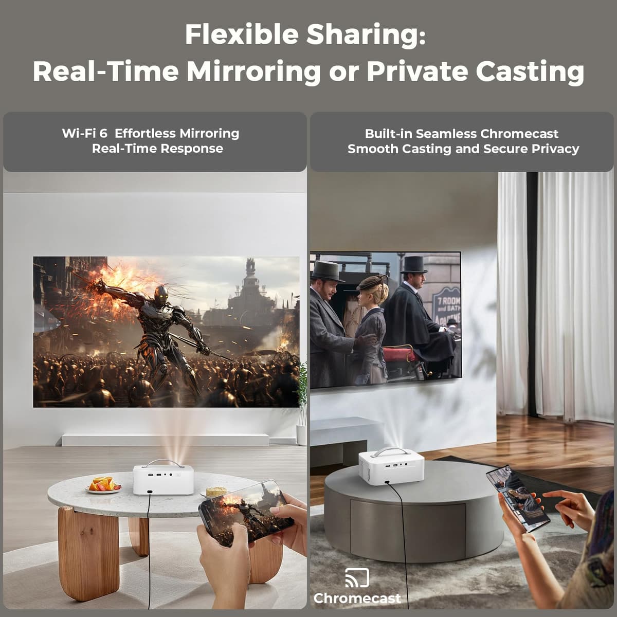 [5000+ Official-Apps & AI Auto Focus & 50W Dolby Audio] Outdoor-Projector-4k with WiFi and Bluetooth, AI Movin 2.0 OS Smart Projector with HDR10+, Lisowod Portable 4K Proyector 2026 Upgraded — view 7