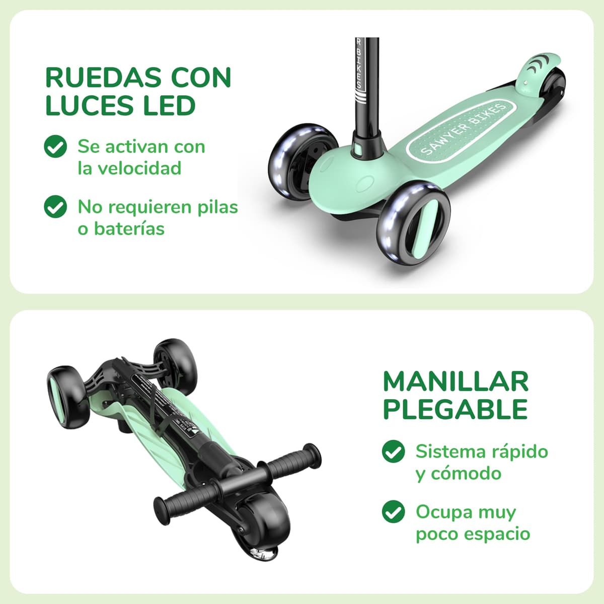 Sawyer Bikes - Patinete Ajustable Ruedas LED - Niños 2 a 8 Años — view 4