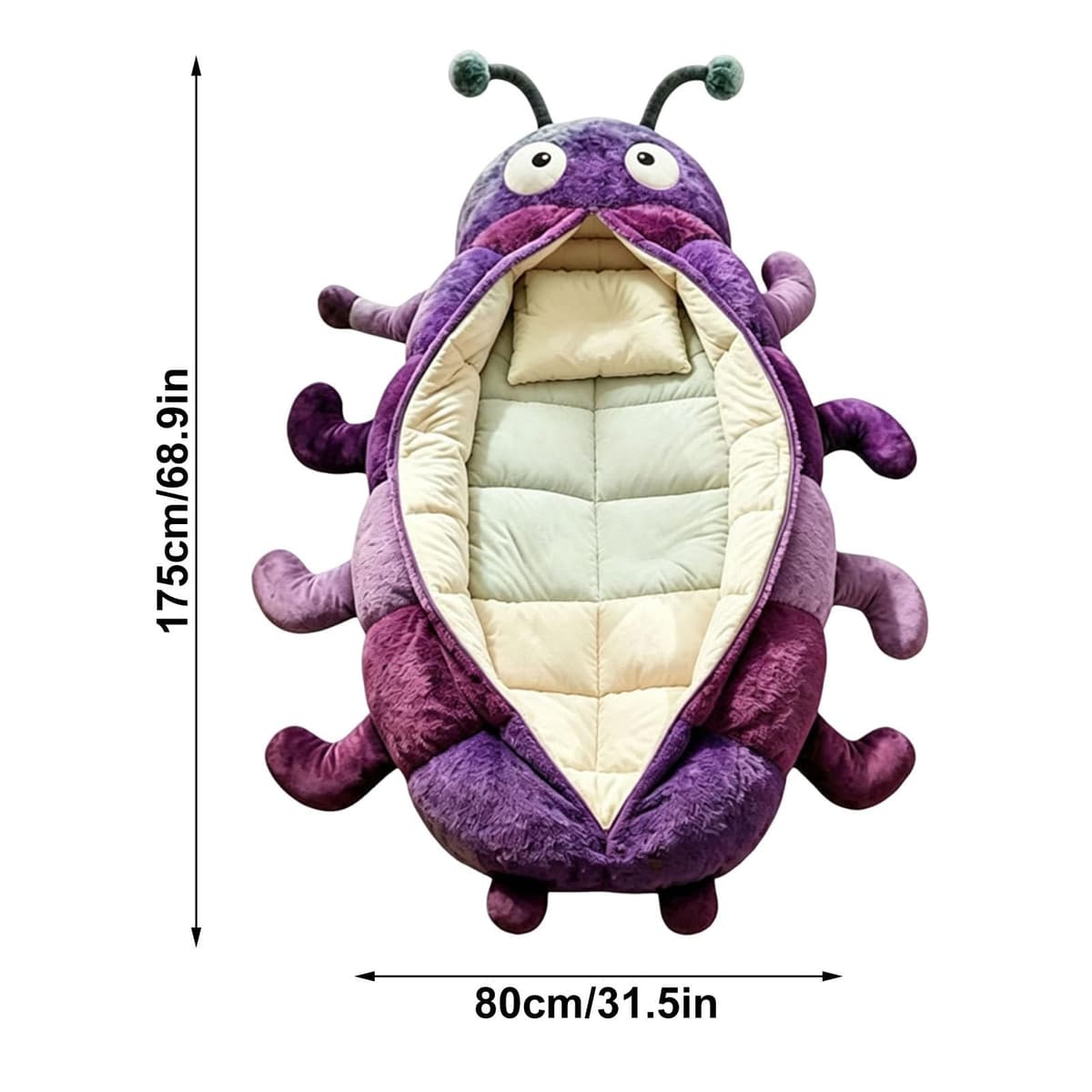 Hugging Caterpillar Sleeping Bags, Plush Cocoon Full-Body Lounger, Animal Sleeping Bag for Adults Kids, Indoor Nap Pod, Cozy Reading Nest, Soft Floor Lounger for Relaxation Travel & Indoor Use — view 5