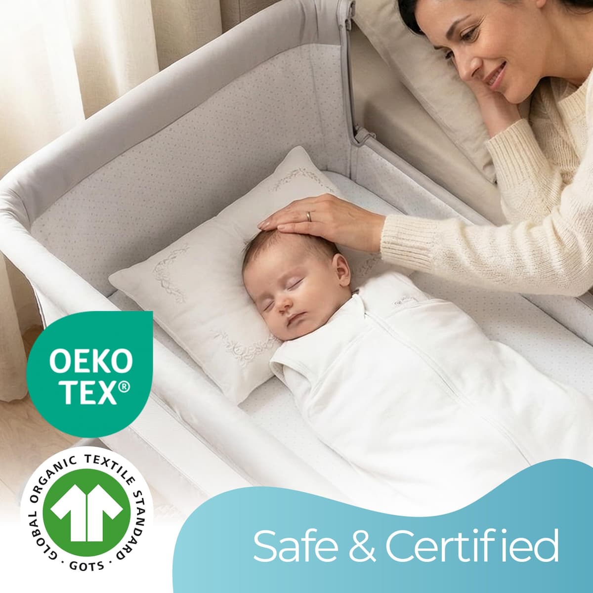 Next To Me Crib Sheets 51x85cm – Award-Winning 2 Pack Organic Cotton White Bedside Crib Fitted Sheets – Soft Breathable Tutti Bambini CoZee Fitted Sheets for Daily Use — view 2