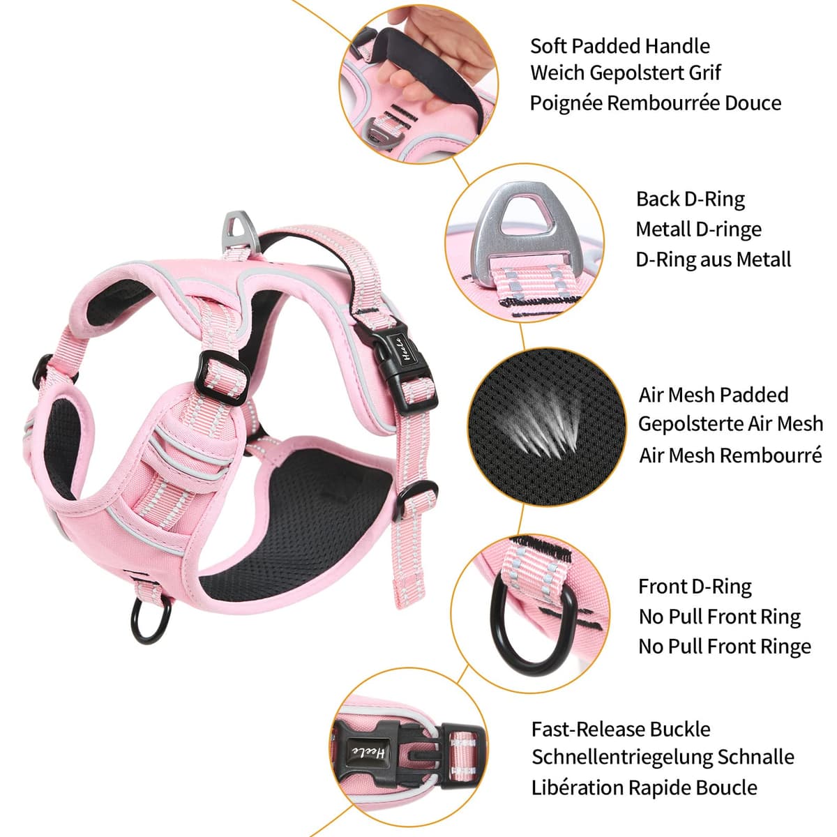 HEELE Dog Harness Medium No Pull Dog Vest Harness with Soft Handle Reflective Pet Harness for Outdoor Training Walking, Black, M — view 110