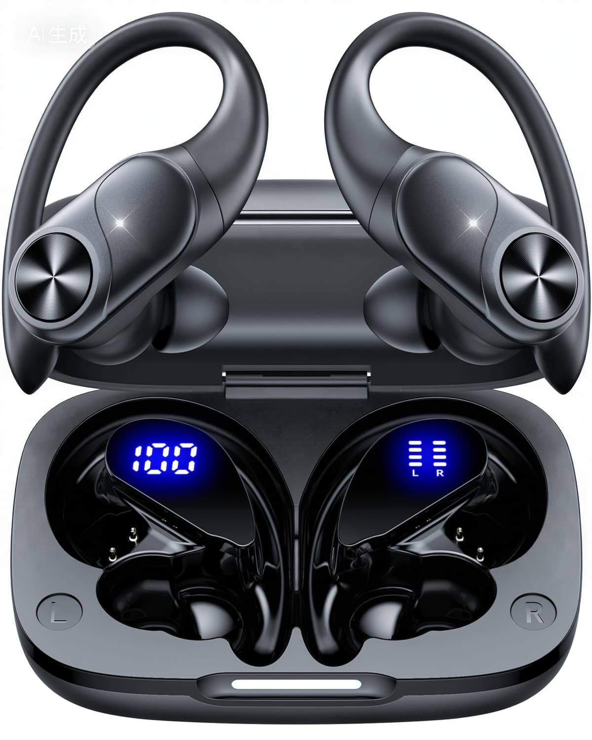 Auriculares Inalámbricos Bluetooth Deportivos 5.3 , 80h Autonomía, Doble Pantalla LED Batería, IPX7 Resistentes, Micrófono Integrado, Controles Físicos, Auriculares para Correr con Gancho de Oreja — view 7