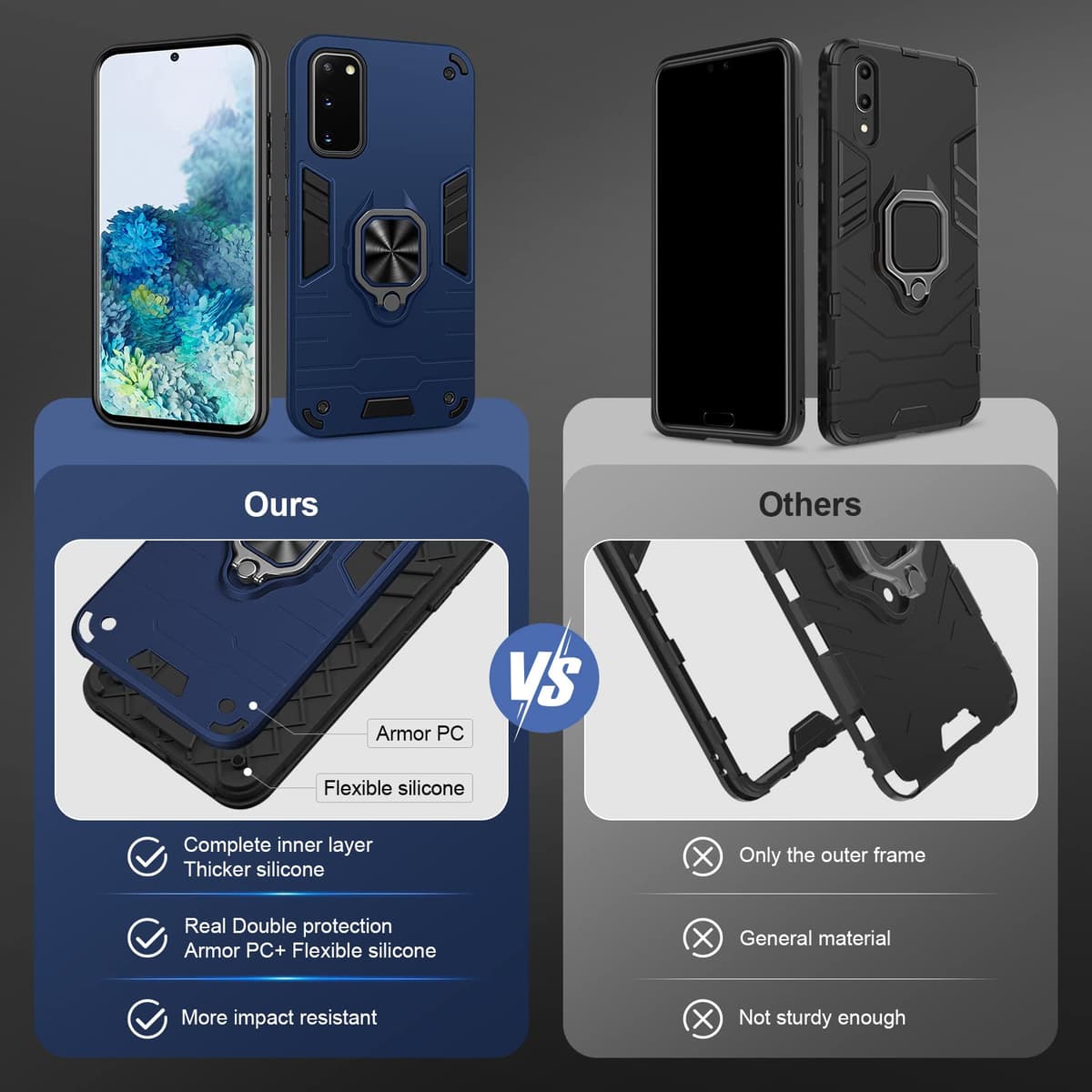 Funda para CMF Phone 2 Pro, Carcasa Antigolpes con Soporte anular metálico, Case Protectora de Grado Militar, Negro — view 243