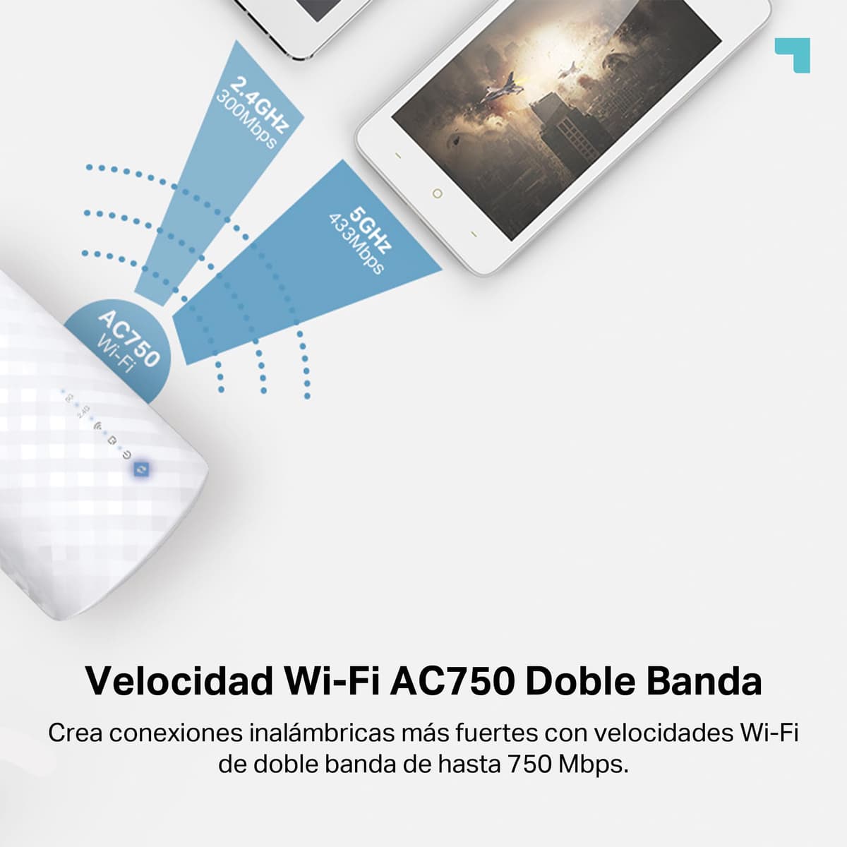 TP-Link RE190 AC750 - Amplificador Señal WiFi, 433Mbps en 5GHz 300Mbps en 2.4GHz con EU Enchufe, WPS, Indicador LED de Señal, Antenas Internas, Blanco — view 4