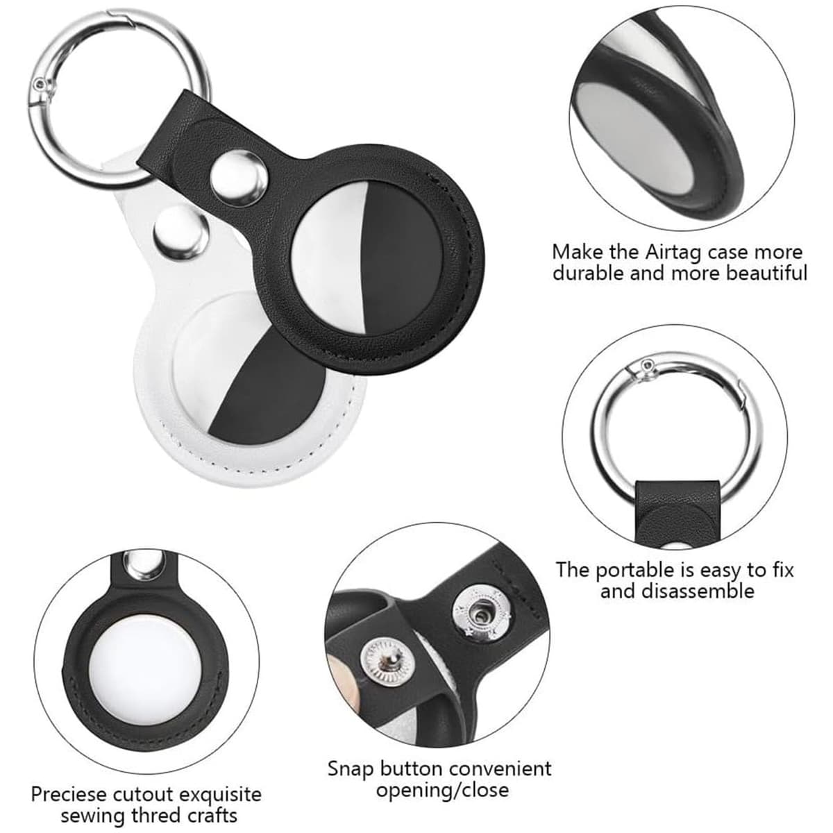 Ainiv Llavero para AirTag, 2 Pieza Llaveros para AirTag Funda Protectora, PU Localizador Portátil Antipérdida, Protectora de Cuero Funda Bluetooth Tracker Mascotas y Mochilas — view 3