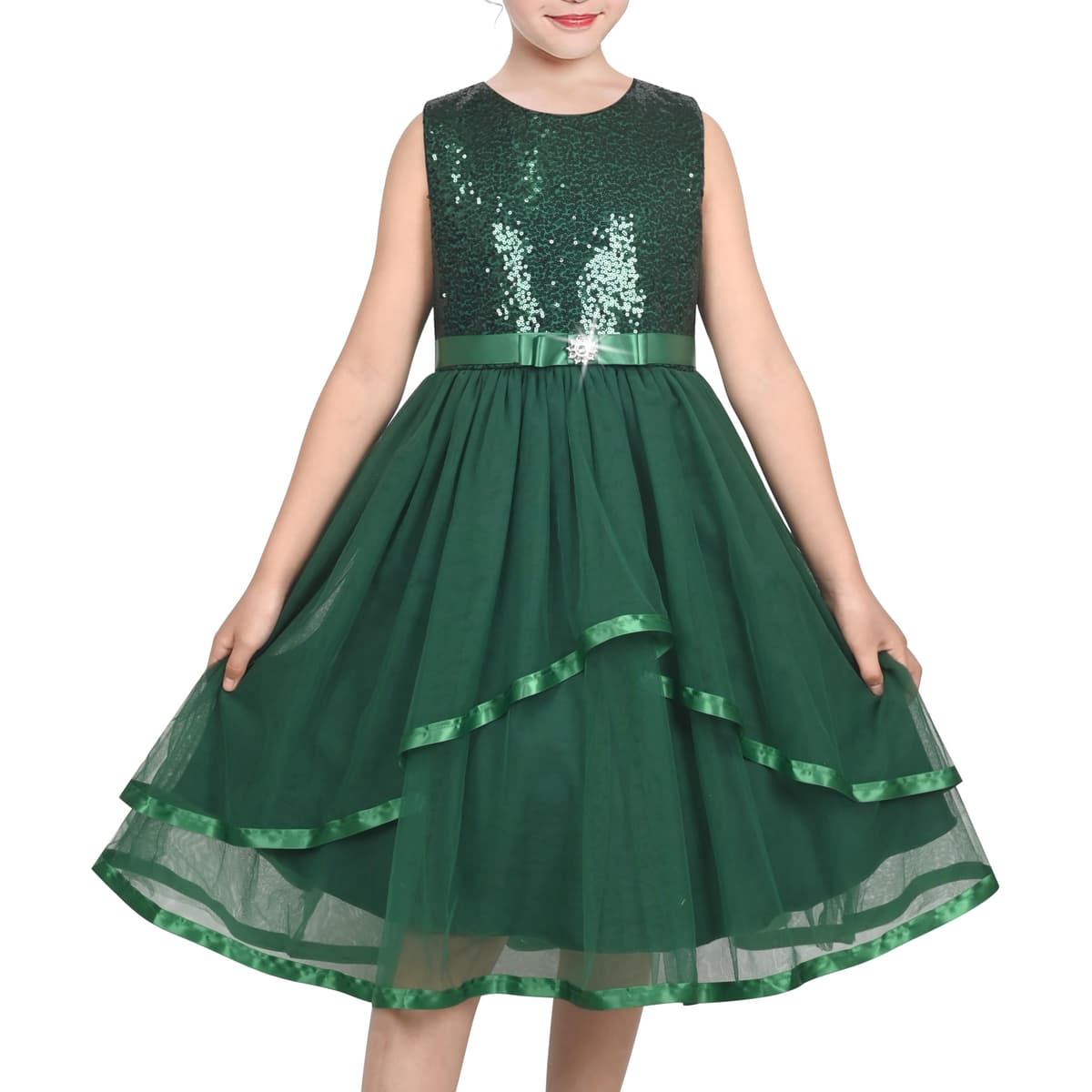 Sunny Fashion Flower Girls Dress Blue Belted Wedding Party Bridesmaid Size 4-12 — view 30
