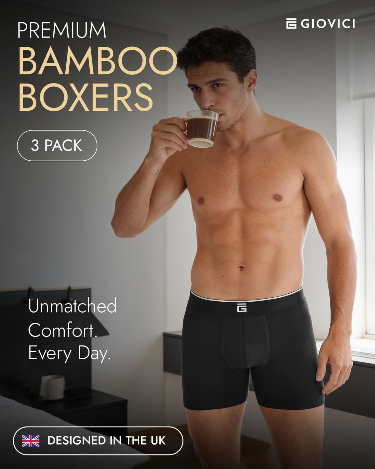 Giovici Mens Boxers Bamboo Anti Chafing Soft Comfortable Boxer Briefs Longer Leg - Boxer Shorts Multipack - Moisture Wicking Technology — view 2