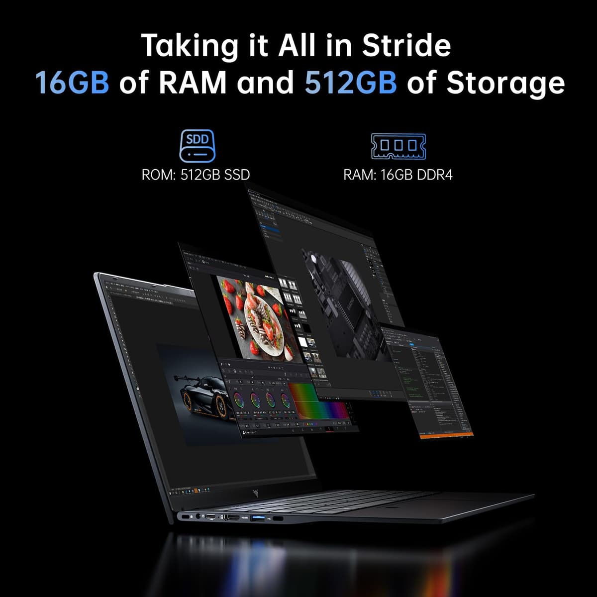 ACEMAGIC 15.6 inch Laptop - Ryzen 4300U Processor Up to 3.7GHz (Beat 3500U/N95/N100) Notebook Laptops, 16GB Ram DDR4 512GB SSD Student Laptop, Support 1080P, TF Card, WiFi, BT5.0 — view 3