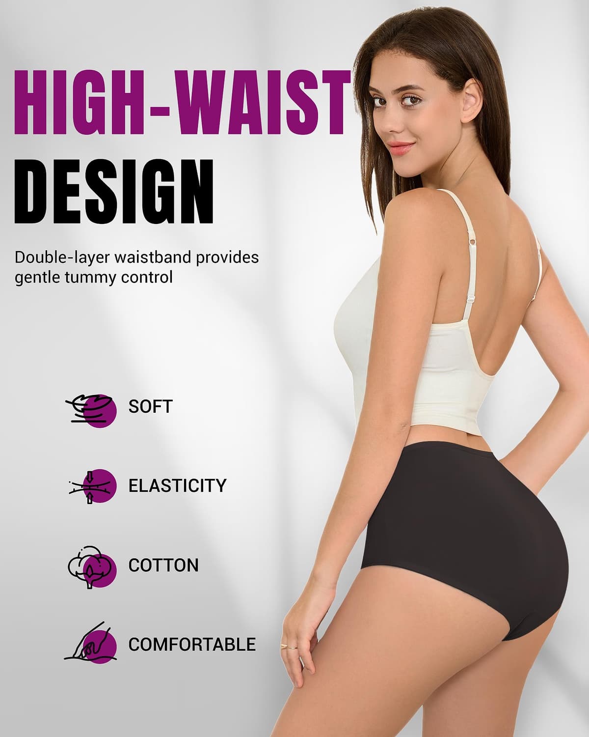 TANSTC Women’s Knickers – High Waist Cotton Underwear for Women, Soft Ladies Briefs with Tummy Support – Knickers for Women Multipack of 5 — view 3