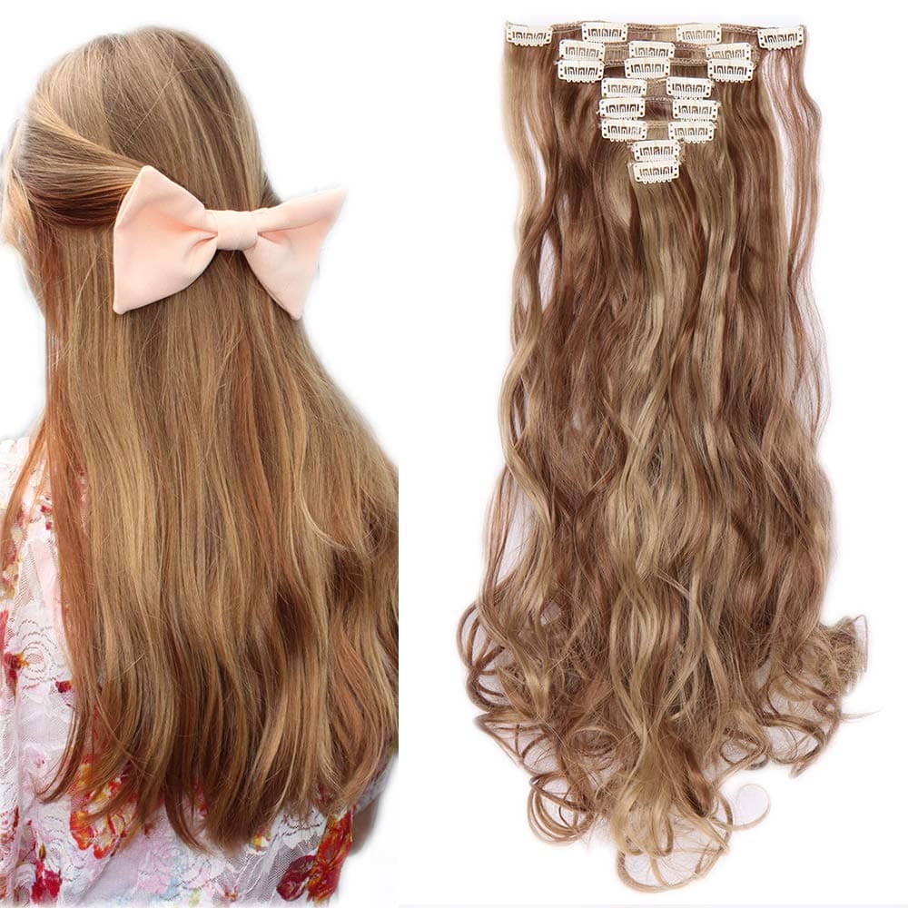 24"(60cm) SEGO Extensiones de Cabello Clip de Pelo Sintético Se Ve Natural 8 PCS [Sandy Rubio mezcla Blanqueador Rubio] Rizado Ondulado Largo Postizos Pelucas (140g) — view 42