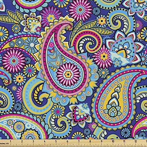 Ambesonne Navy and Blush Fabric by The Yard Old Fashioned Eastern Floral Paisley Motif Vintage Oriental Elements Decorative Fabric for Curtain Kitchen Bench Sofa Chair Cover Quilts 1 Yard Yellow Pink