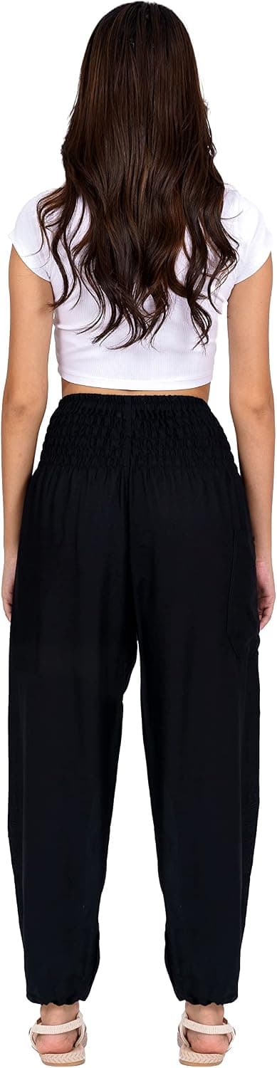 Lofbaz Harem Pants for Women Yoga Boho Hippie Clothing Womens Palazzo Bohemian Pajama Trousers Beach Indian Gypsy Genie Clothes 3XL Plus Solid 1 Black