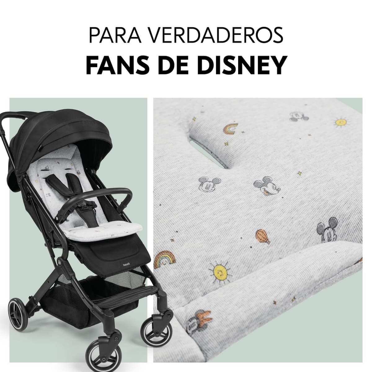 hauck Colchoneta Silla de Paseo Universal - Funda Carrito Bebé y Remolques de Bicicleta para Niños - Algodón Transpirable - Fácil de Fijar - Verano e Invierno - Disney Mickey Minnie Mouse - Gris — view 3