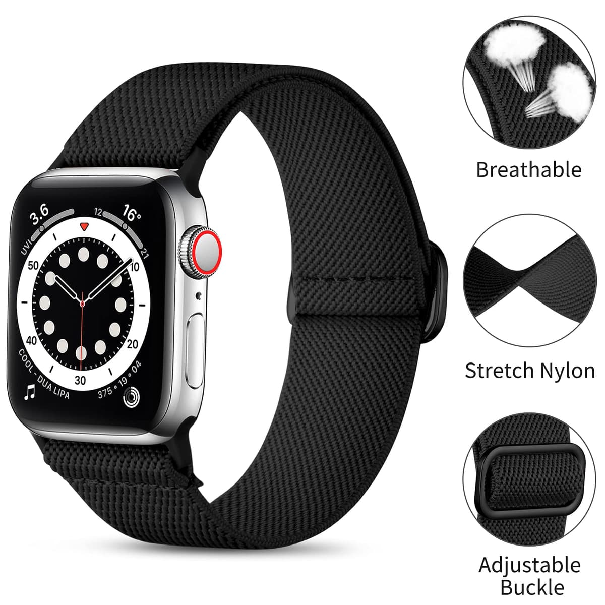 Oielai Solo Loop Straps Compatible with Apple Watch Strap 38mm 40mm 41mm 42mm 44mm 45mm 46mm 49mm, Adjustable Stretch Nylon Sport Band for iWatch Series 11 10 9 8 7 6 5 4 3 2 1 SE Ultra — view 2