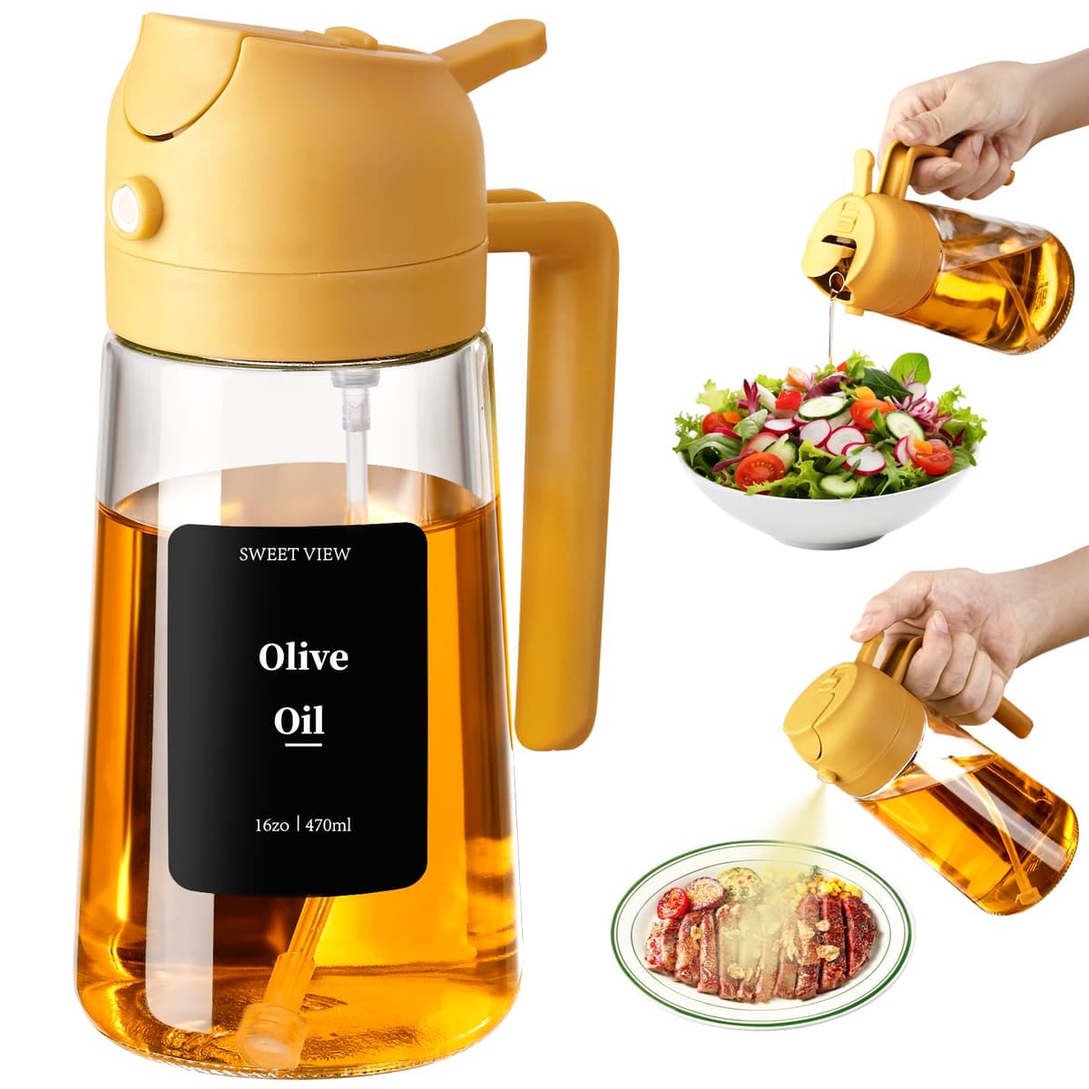 SWEET VIEW 470ml 2 en 1 Dispensador de Aceite y Pulverizador de Aceite, Vertedor Dispensador de Aceite de Oliva para, Cocina, Cocinar,Freidora de Aire,Ensalada, Barbacoa (Verde) — view 8