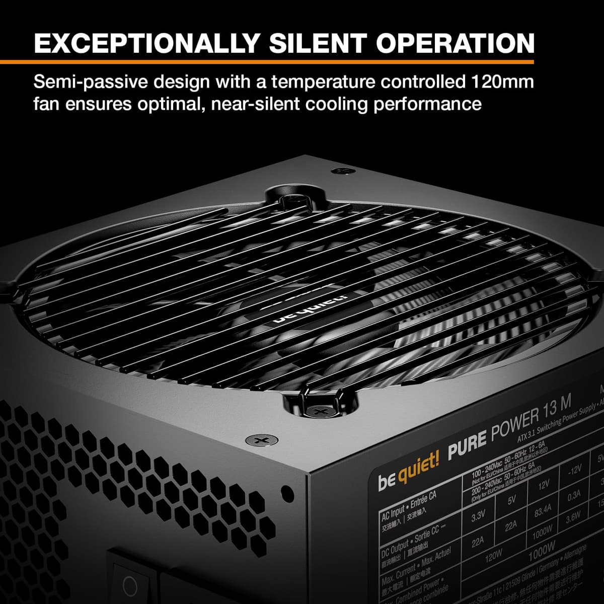 be quiet! Pure Power 13 M 550W Power Supply, 80 PLUS® Gold Certification, ATX 3.1 PSU, Support For PCIe 5.1 GPUs, Semi-Passive 120mm be quiet! Fan, LLC Technology, Single Rail, For Overclocked GPUs — view 2