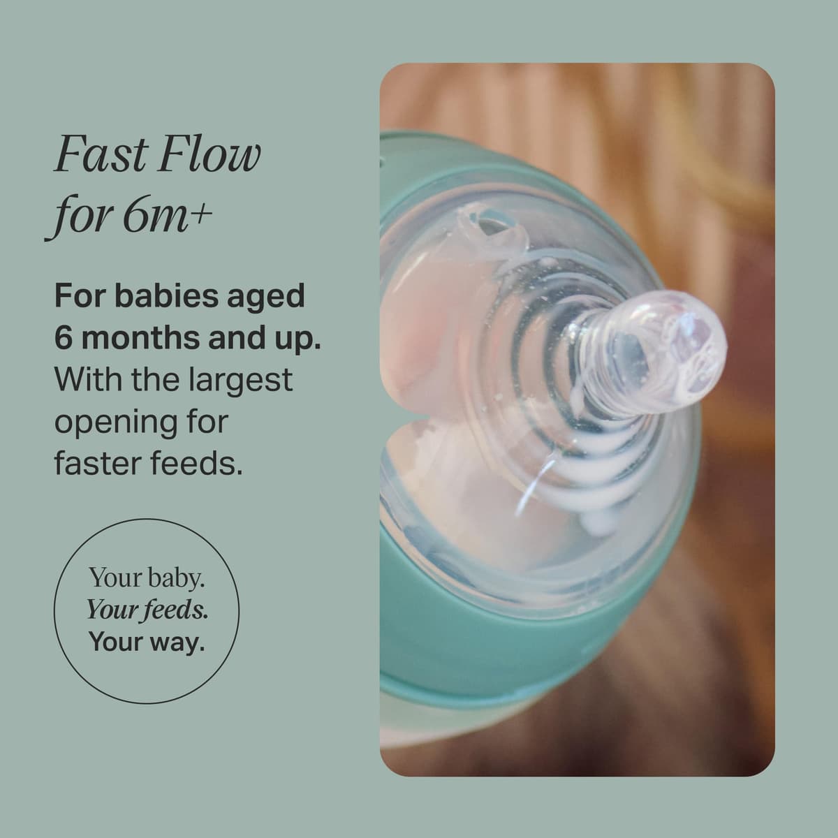 Tommee Tippee Natural Start Baby Bottle Teats, Fast Flow for 6m+, Pack of 2 Breast-Like Teats for a Natural Latch, with Anti-Colic Valve and BPA Free Soft Silicone — view 3