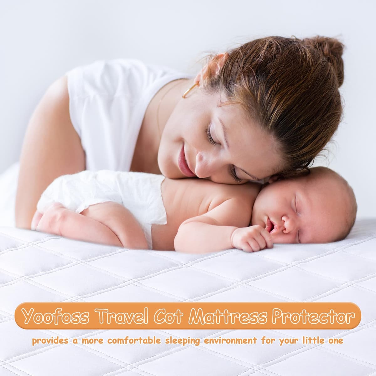 Yoofoss Travel Cot Mattress Protector Waterproof 65 x 95 cm Fitted Breathable & Comfortable Quilted Toddler Mattress Protector White — view 4