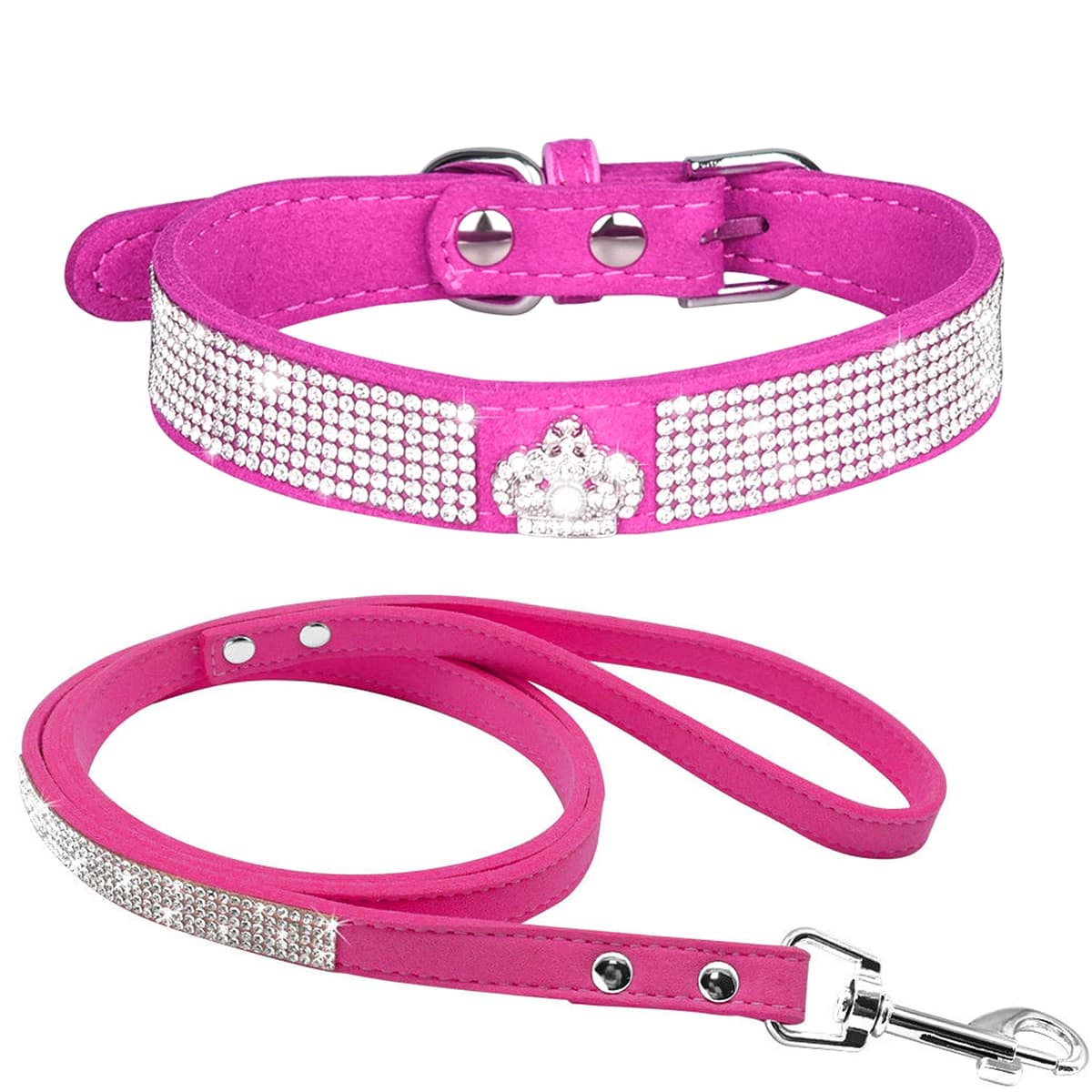 Cute Dazzling Sparkling Elegant Fancy Soft Suede Leather Bling Rhinestone Crystal Jeweled Pet Cat Dog Puppy Collar Dog Leash Combo Set (S, Black-2) — view 30