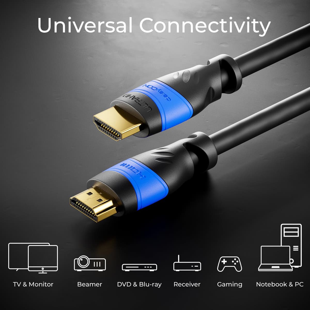 deleyCON 8m Cable HDMI 2.0a/b - Alta Velocidad con Ethernet - UHD 2160p 4K@60Hz 4:2:0 HDCP 2.2 ARC CEC Ethernet 18Gbps 3D Full HD 1080p Dolby - Negro — view 6