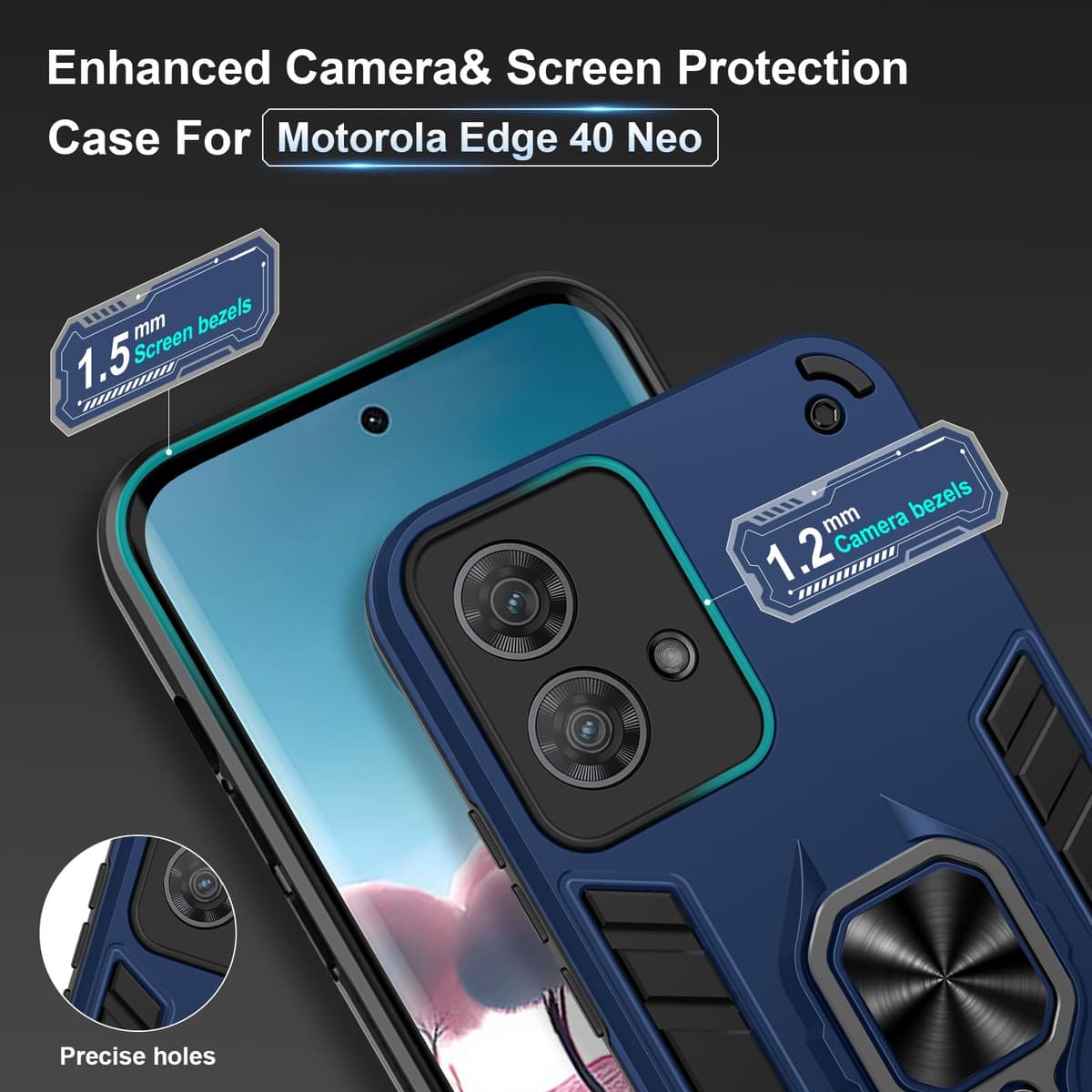 Funda para CMF Phone 2 Pro, Carcasa Antigolpes con Soporte anular metálico, Case Protectora de Grado Militar, Negro — view 474