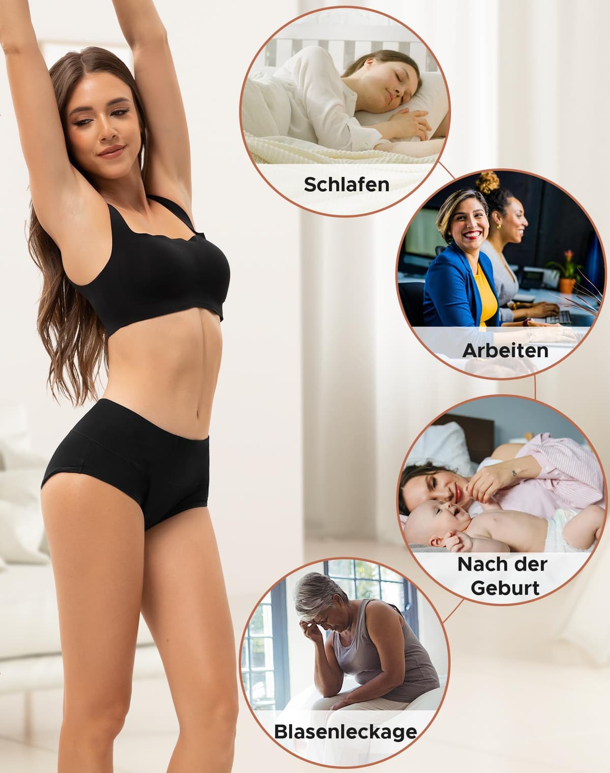 INNERSY Bragas Menstruales Mujer Flujo Abundante 50ML Braguitas Menstrual Cintura Alta Algodón Pack de 3 — view 5