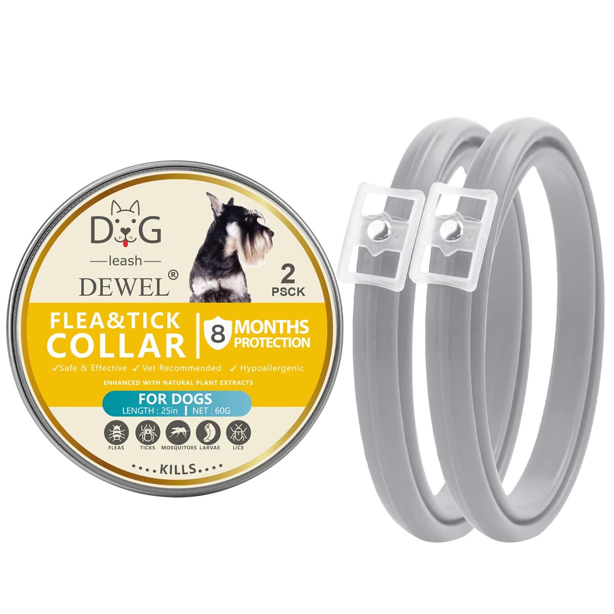 DEWEL Collar contra Pulgas y Garrapatas para Perros Grandes Medianos y Pequeños, Collar Antiparasitario para Perros 8 Meses de Protección, Control Antipulgas para Mascotas de 63,5 cm Gris 1 Unidad — view 16