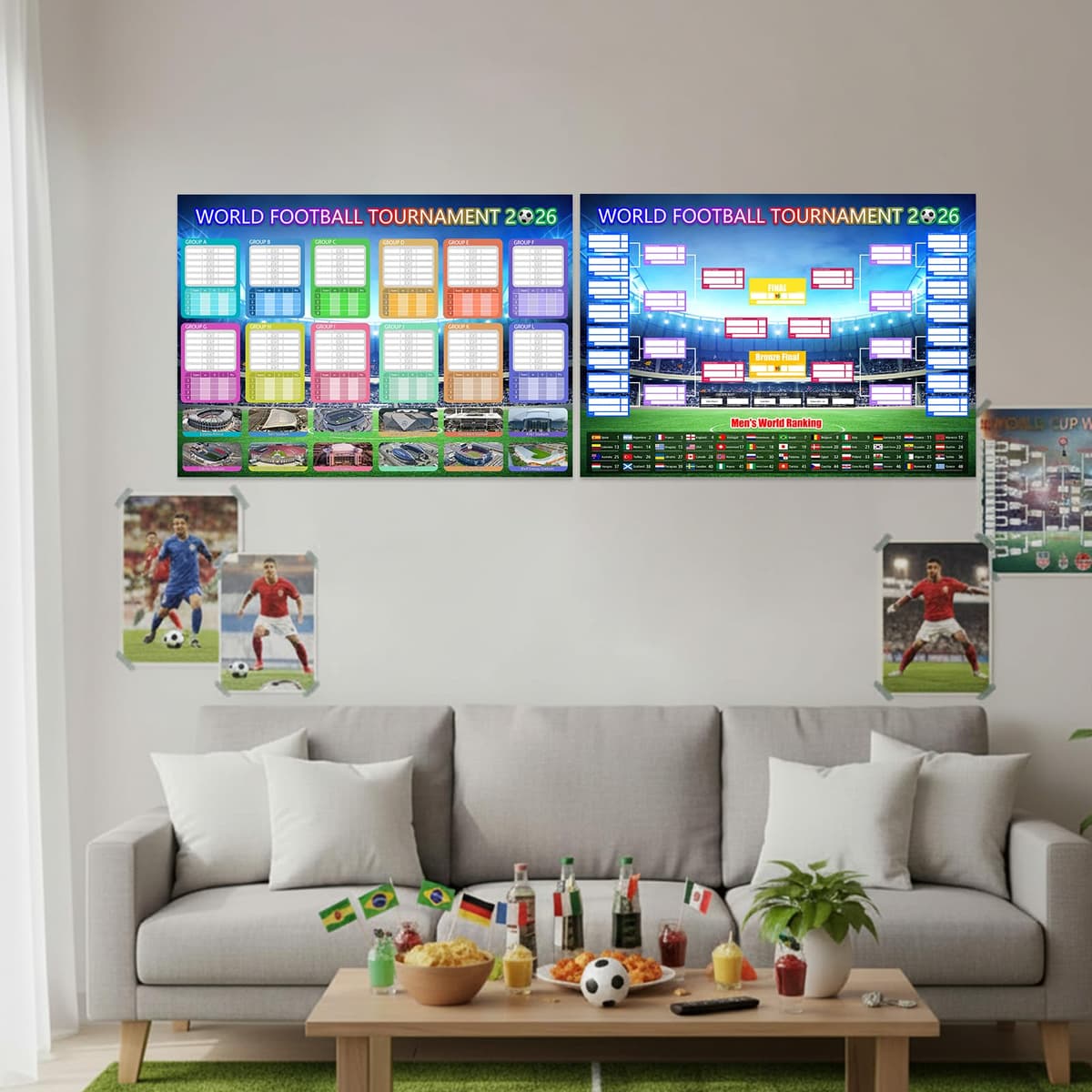 2PCS World Cup Football 2026 Foldable Poster 58x42cm Team Information and World Cup Football Match Schedule Chart One Handwritten Watercolor Pen Bedroom Gymnasium Wall Display Fan Poster Gift — view 5