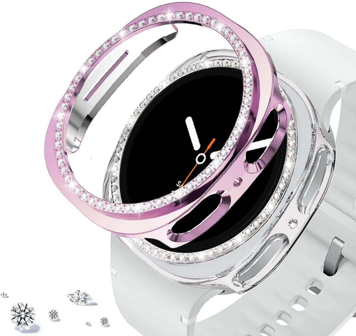 DEALELE [2-PACK] Case Compatible with Samsung Galaxy Watch FE / 5/4 40mm, Bling Double-row Diamond PC Protective Case Protector Cover, 40mm, Rose gold + Transparent — view 54