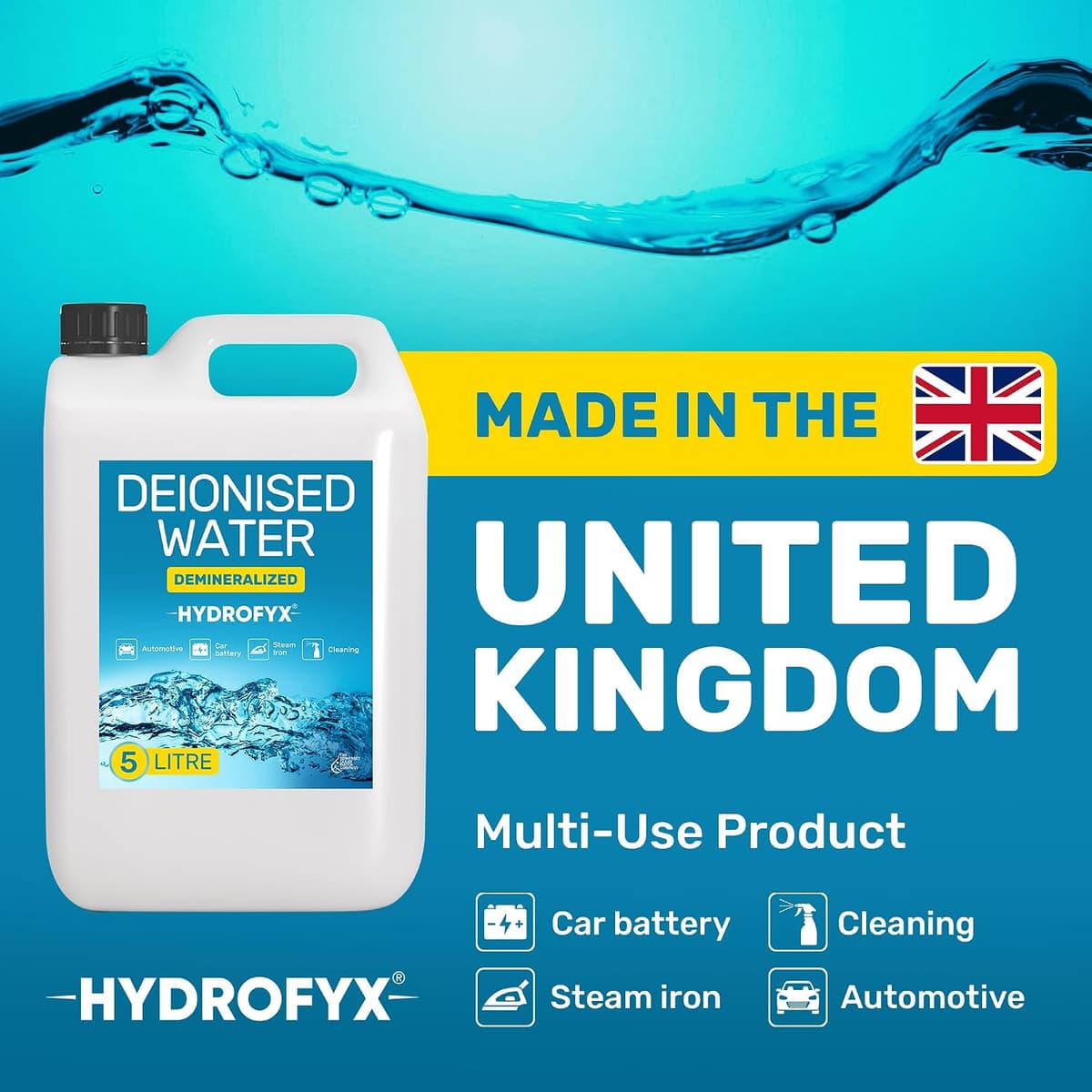 HYDROFYX 5L Deionised Water – Demineralised, Low Conductivity – Fast Dispatch – For Irons, Steam Cleaners, Car Batteries, Rad — view 4
