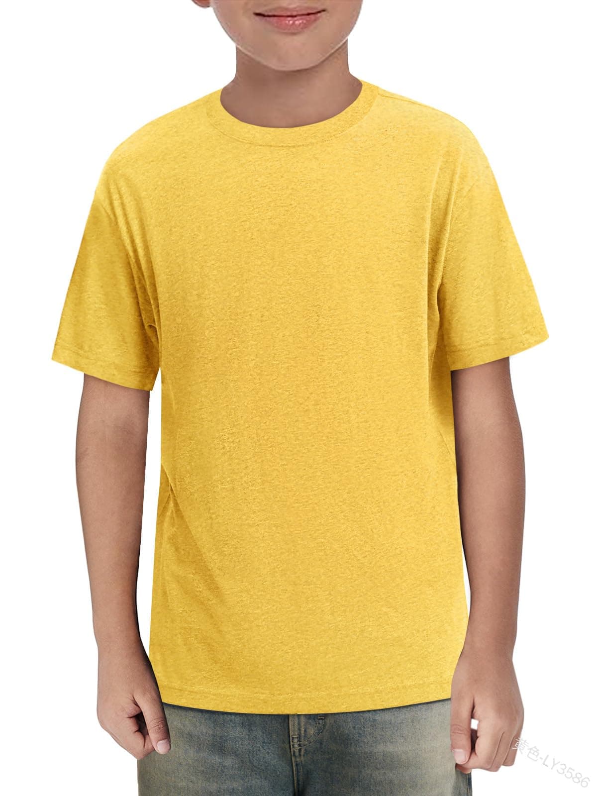 Haloumoning Camiseta de verano de manga corta para niños, cuello redondo, lisa, ligera, informal, deportiva, básica, 5-14 años — view 8