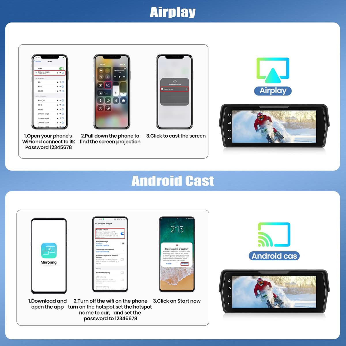 CAMECHO 2025 Moto Carplay con Dual-Kameras Wireless CarPlay y Android Auto Inalámbrico, Moto Pantalla 6.86" HD IP67 Impermeablepara Motocicletas con DVR/Bluetooth/EQ — view 3