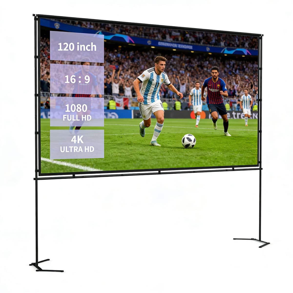 Projector Screen Outdoor with stand, 120 inch 16:9 HD 4K Portable Projection Screen Movie Screen for Indoor & Backyard, Quick Setup Wrinkle-Resistant Frame for Home Theater, Camping, Parties