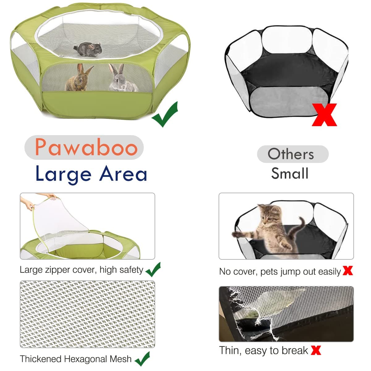 Pawaboo Valla de Animales Portátil de Oxford, Parque de Animales Plegable con Tres Varillas Metálicas y Amplia Abertura para Erizos Ardillas Gatos Dragón y Conejos - Púrpura — view 3