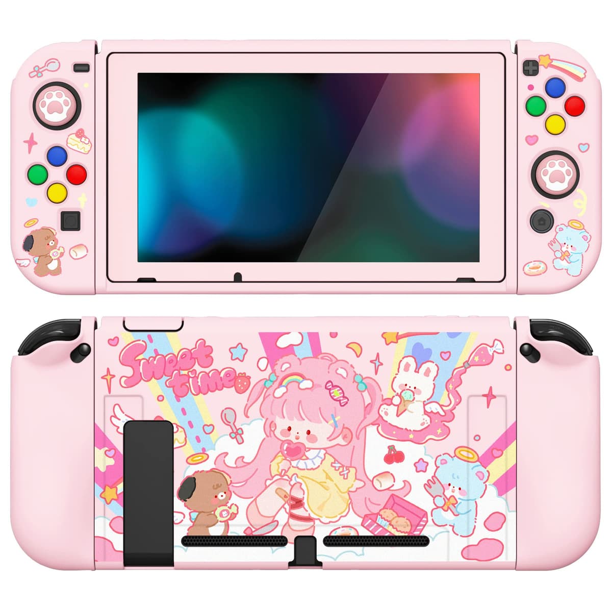 playvital ZealProtect Soft Protective Case for Nintendo Switch, Flexible Cover Protector for Switch with Screen Protector & Thumb Grip Caps & ABXY Direction Button Caps - Cherry Bunny & Cherry Bear — view 48
