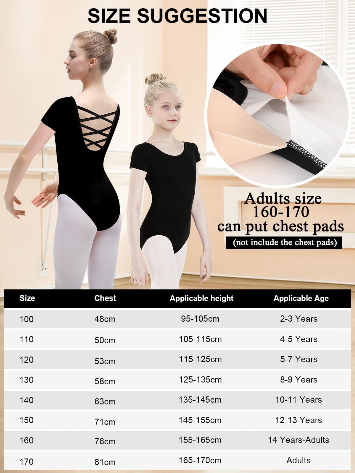 tanzdunsje Maillot de ballet Maillot de baile para niñas mujeres Leotardos de gimnasia de algodón de manga corta talla 100-170 — view 5