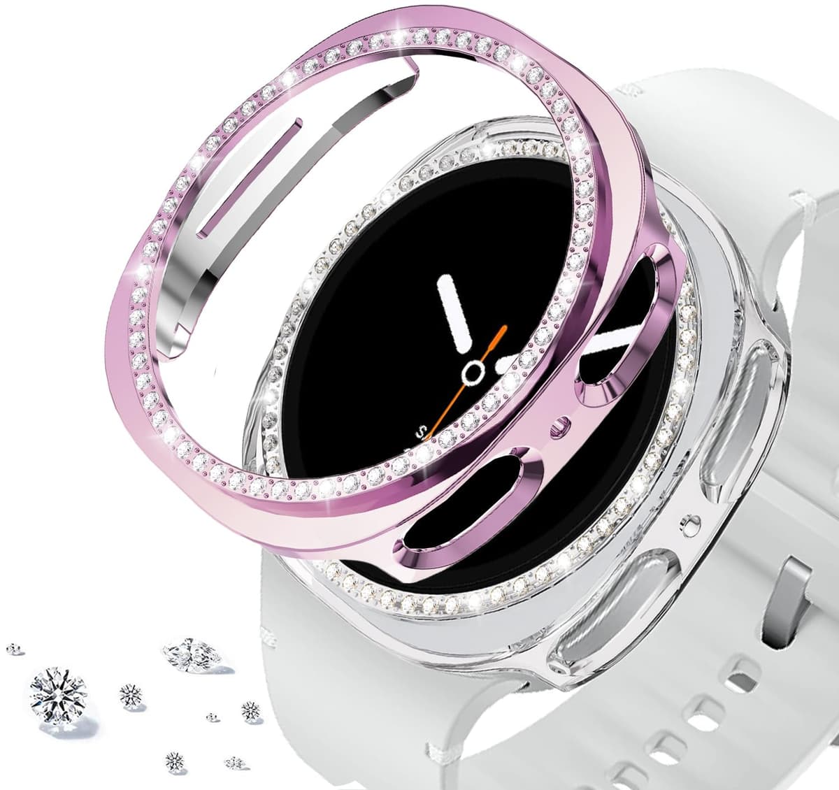 DEALELE [2-PACK] Case Compatible with Samsung Galaxy Watch FE / 5/4 40mm, Bling Double-row Diamond PC Protective Case Protector Cover, 40mm, Rose gold + Transparent — view 85