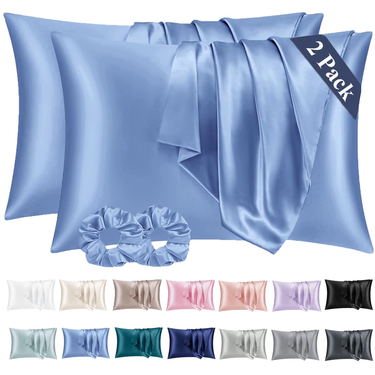 Vielit 2 Pack Satin Pillowcase for Hair and Skin Cooling,Soft as Silk Pillowcase for Hair and Skin,Easier Care than Silk Pillow Case Beige 50x75cm Gifts for Women Envelope & 2 Scrunchies — view 82