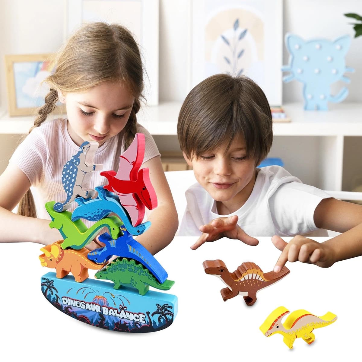 Fousenuk Juguetes de Motricidad Fina de Dinosaurios, Juguetes Montessori, Juguetes de Bloques de Construcción de Equilibrio, Bloques de Equilibrio de Madera, Juego de Apilamiento, para Niños 3+ Años — view 3