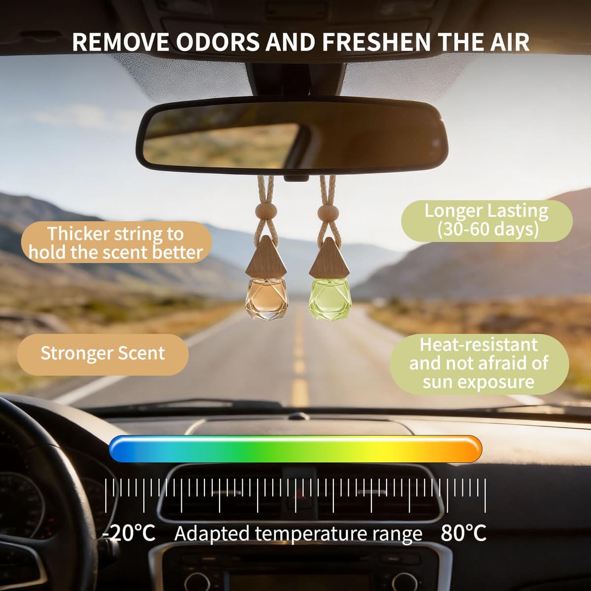 2 Pack Car Air Fresheners Citrus Orange Blossom & Forest Breeze Scent, Automotive Air Freshener with 2 Vent Clip, Strong Flower Perfume Car Diffuser Long Lasting up to 60 Days for Men & Women — view 5
