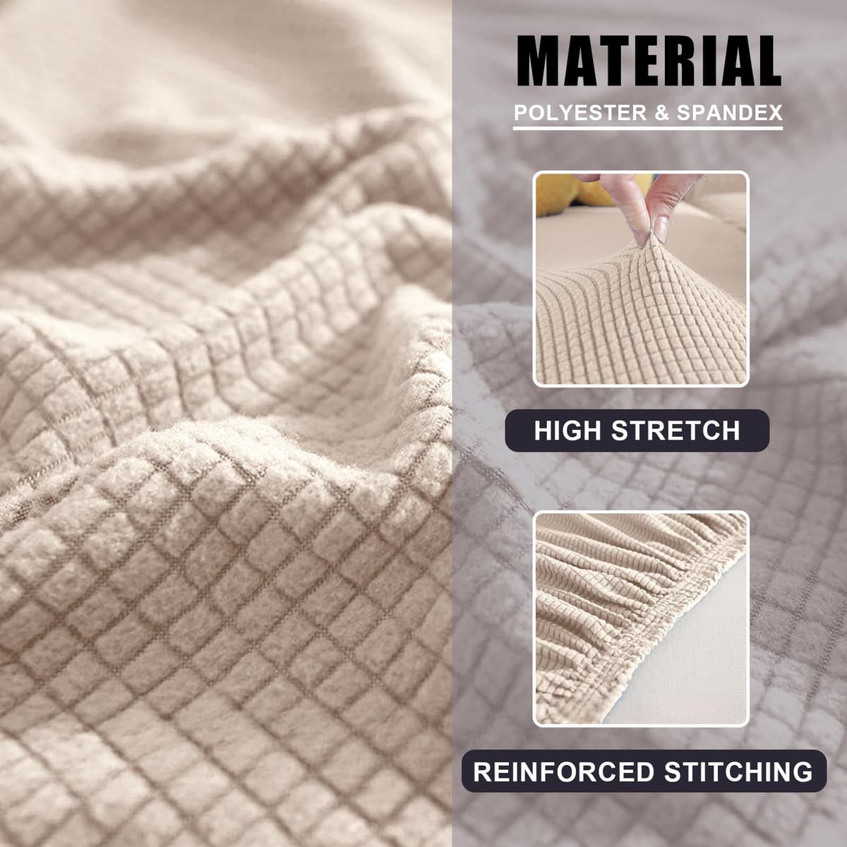 SYLC Caravan Seat Cover Stretch Jacquard, Non-slip RV Dinette Cushion Covers with 2 Straps, Couch Cushion Covers for Camper Sofa Bench (Beige,W 45-65 cm, D 45-65 cm) — view 5