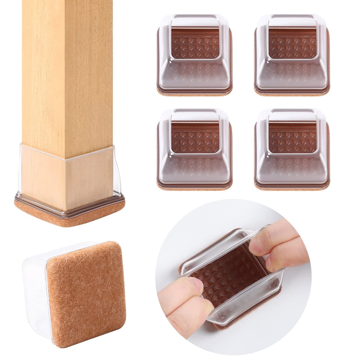 Ezprotekt Protectores de Suelo Transparentes para Patas de Silla 20-28mm, 16 Tapones de Silicona con Fieltro Envuelto, Fundas de Silicona Redondo — view 24