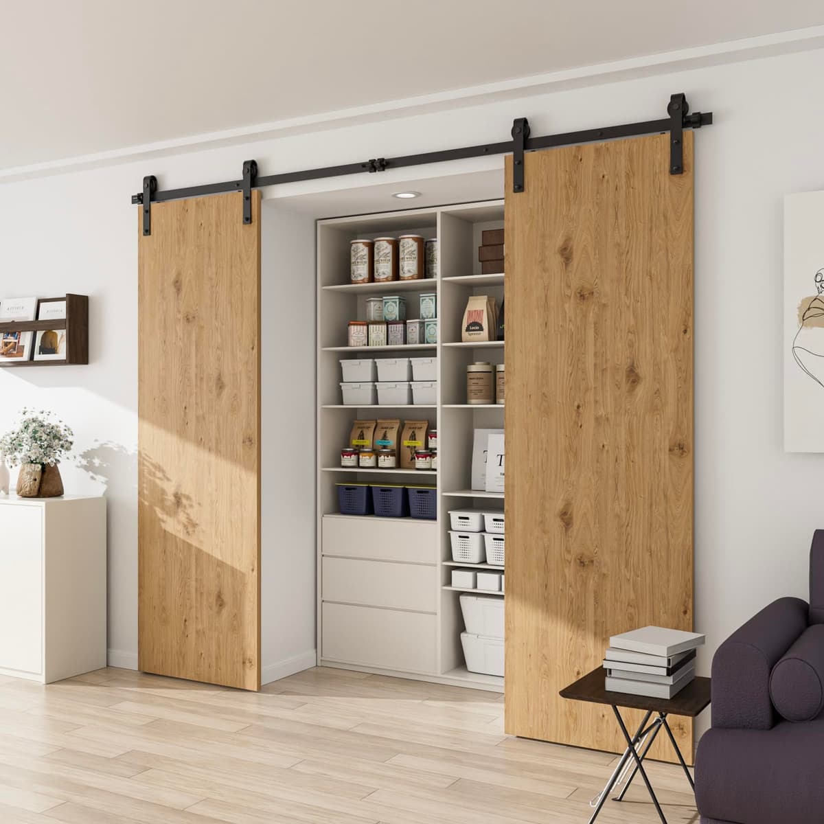 Kit de herrajes para puerta corredera de madera de granero de 335 cm para puertas dobles — view 3