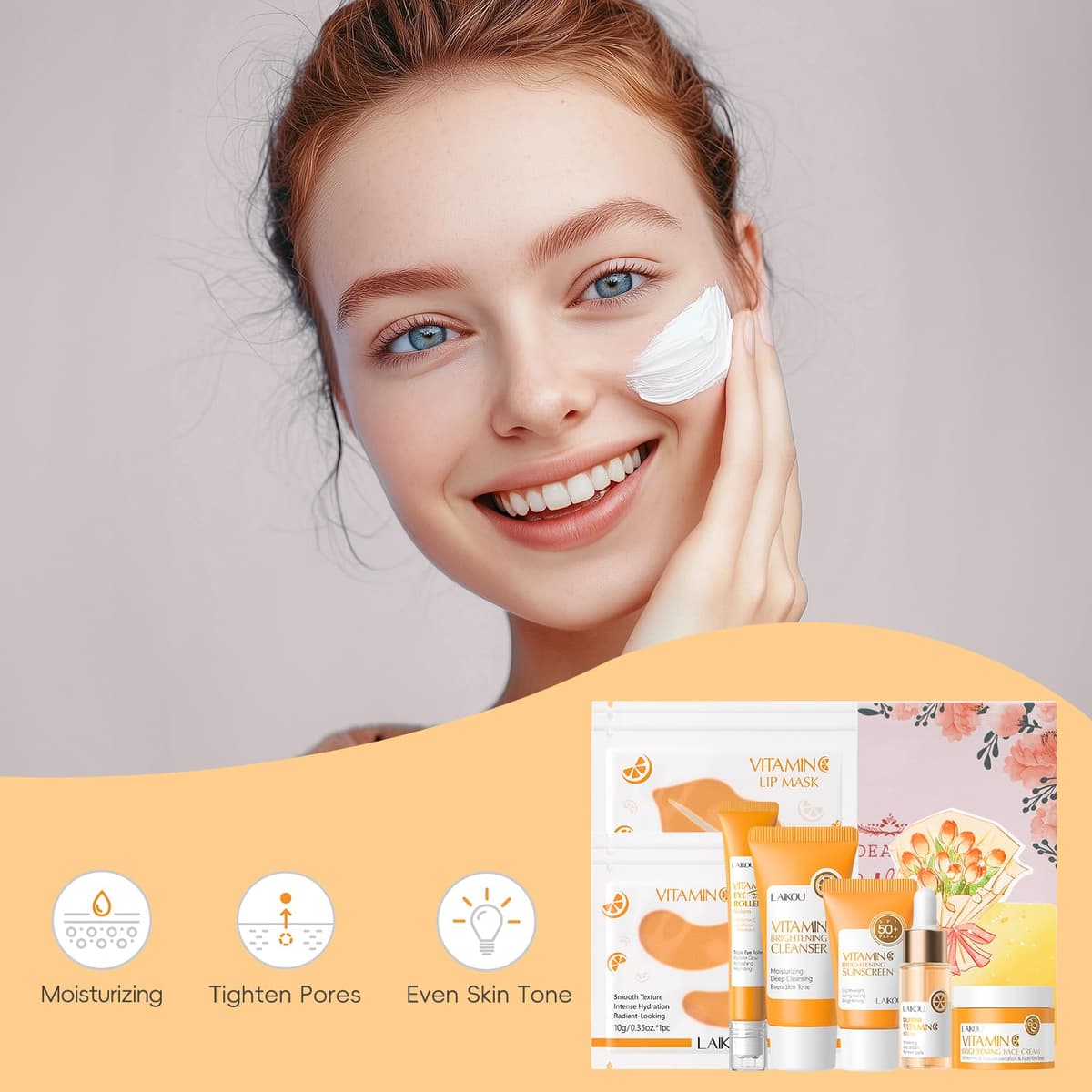LAIKOU Skin Care Complete Vitamin C Skin Care Kit 12 Pieces with Eye Serum Cream, Facial Cleanser, Lips, Eye Mask, Sun Protection, for Women and — view 8